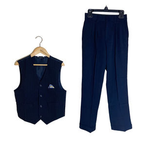 Boys Van Heusen 2 Piece Pinstripe Vest and Pants Set Navy Blue Size 10 Slim